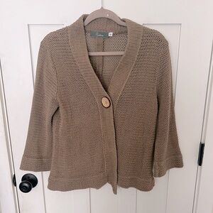 Willow Open Weave Tan Neutral Single Button Brown Natural Cardigan Sweater S